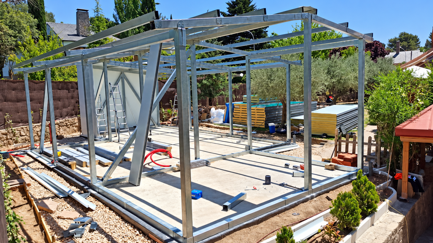 Estructura metálica de una obra nueva en construcción